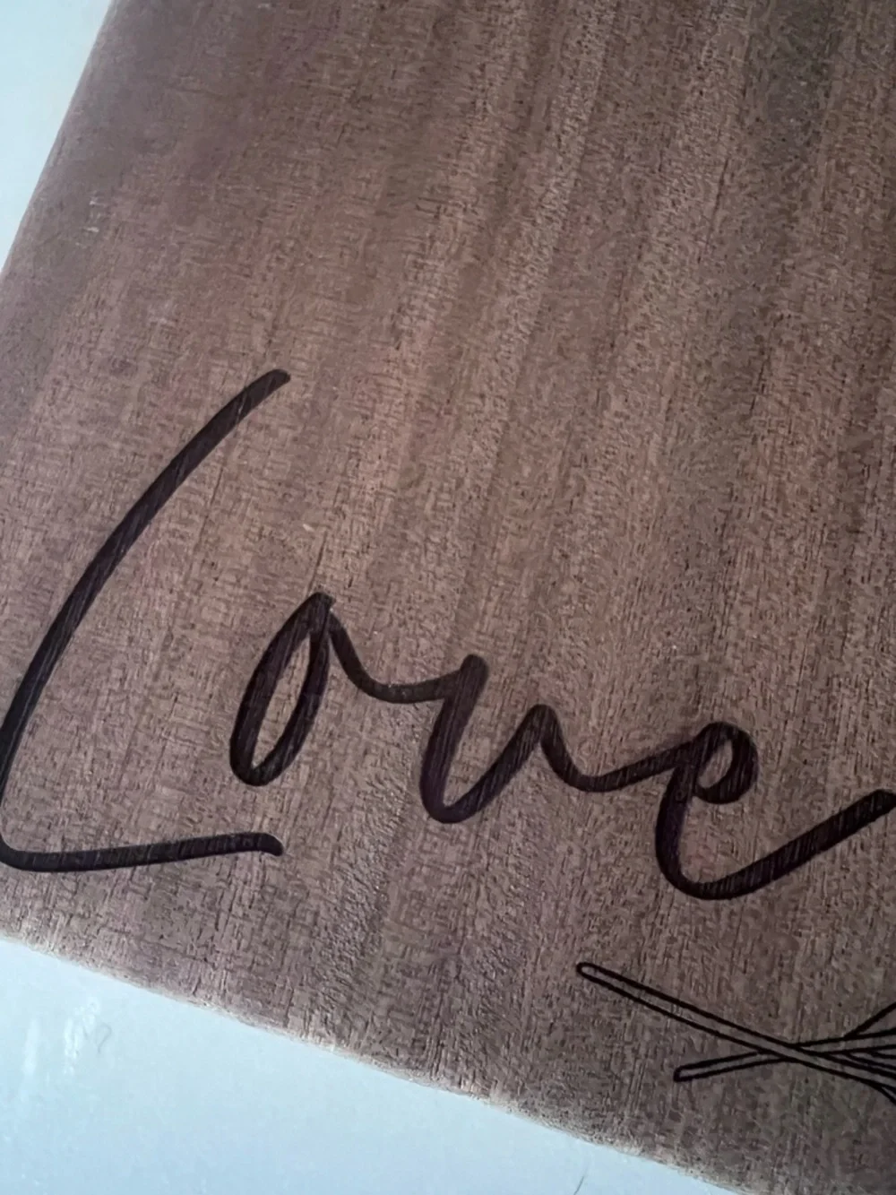 Wooden Cheese, Charcuterie Cutting Board. Engraved with ‘Love” & Carnations